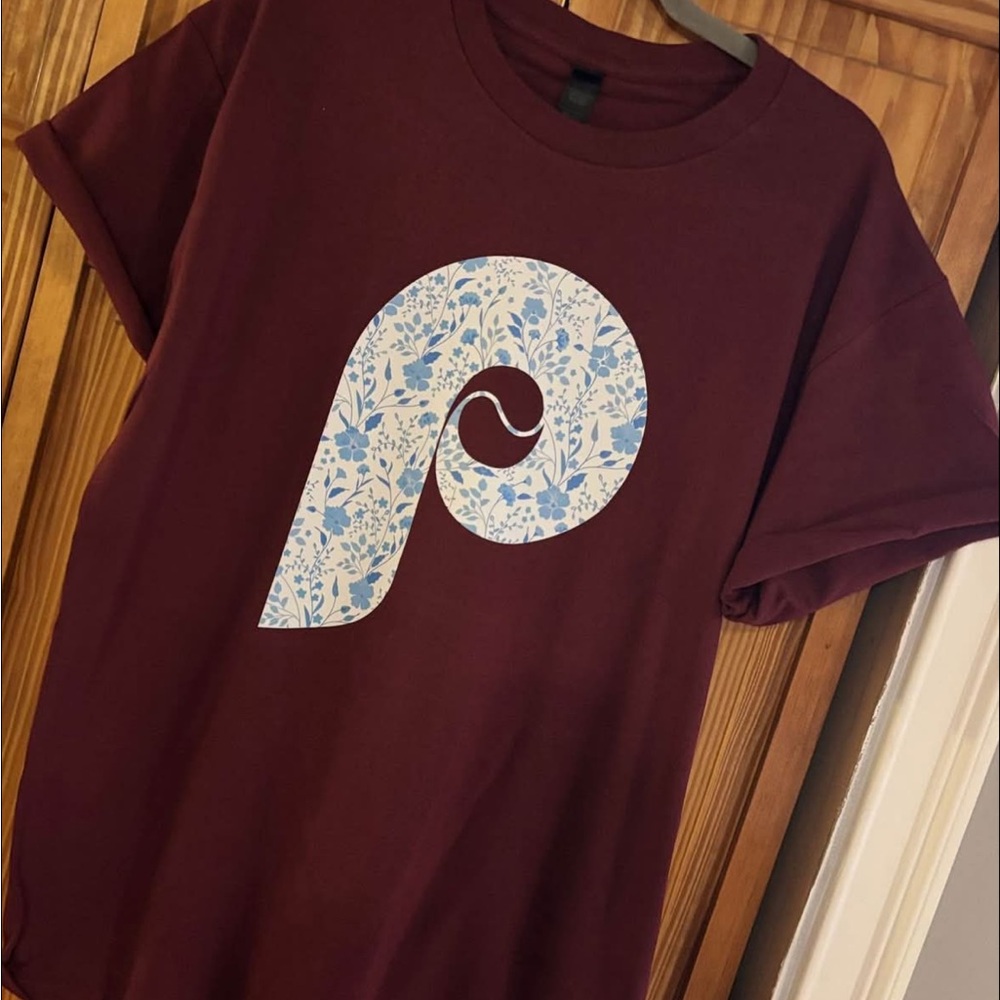 Maroon T-Shirt with Floral Logo